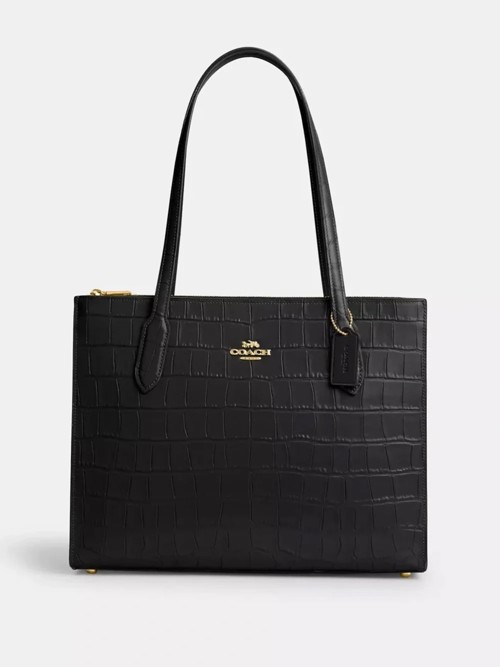 Coach Nina Tote CL654 Black Croc Embossed Leather Gold Hardware Large Carryall